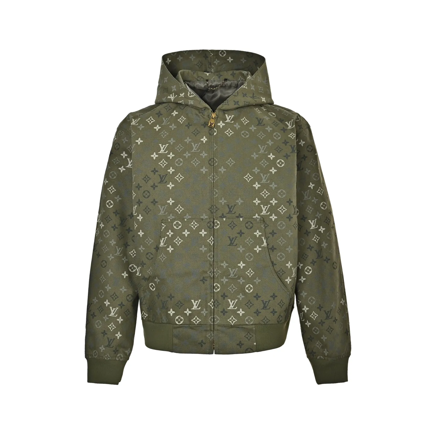 Louis Vuitton/Louis Vuitton Presbyopia printed army green zipper hooded jacket